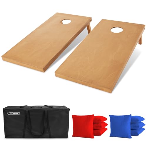 GoSports 4 ft x 2 ft Regulation Size Wooden Cornhole Boards Set with Light Brown Finish - Includes Carrying Case (Choose Your Colors) - color: Classic Red & Blue