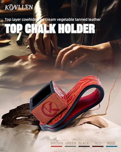 KONLLEN Leather Engraved Chalk Holder Magnetic Vegetable Tanned Leather Pool Cue Snooker Silent Billiard Accessories - color: 05VT Holder-Square-Red