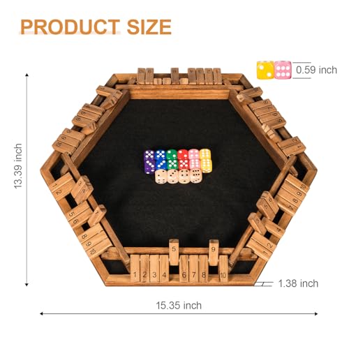 BIVOMON 1-6 Players Shut The Box Dice Game, Wooden Board Table Math Game for Kids Adult with 24 Dice, Close The Box Game for Family, Party, Christmas, Birthday