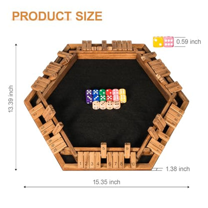 BIVOMON 1-6 Players Shut The Box Dice Game, Wooden Board Table Math Game for Kids Adult with 24 Dice, Close The Box Game for Family, Party, Christmas, Birthday
