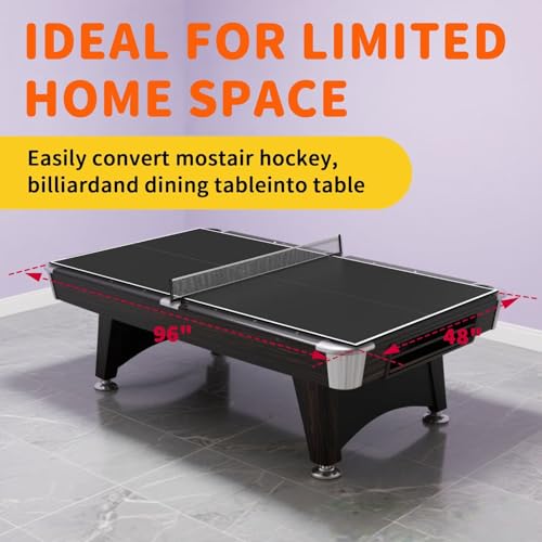 Ping Pong Table Topper for Pool Table,Foldable 8x4 FT Ping Pong Conversion Top with Net Set for Billiard Table w/Net & Foam Padding, Easy Conversion - color: Black