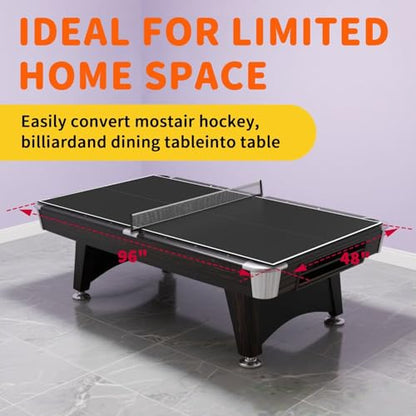 Ping Pong Table Topper for Pool Table,Foldable 8x4 FT Ping Pong Conversion Top with Net Set for Billiard Table w/Net & Foam Padding, Easy Conversion - color: Black