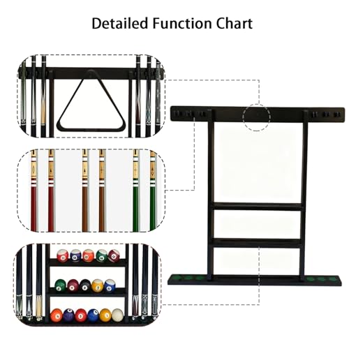 SUPERDIAMOND 6 Holes Wall Mounted Pool Cue Rack, Wood Billiard Stick Holder Holds 6 Cues for Pool Table Accessories, Heavy-Duty Billiards Storage Rack Stand Display for Game Room,Black - size: 6 Cues, style: SU-wa6-Cue Racks-black