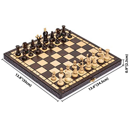 Husaria European International Chess Wooden Game Set, King's Classic - 13.8 Inches Medium Size Chess Set with Handcrafted Chessmen and Felted Folding Board - size: 13.8 Inch Classic