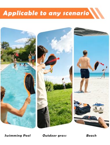 Launch & Catch Ball Set for Kids, Toss and Catch Outdoor Game with 2 Elastic Paddles, 1 Foam Football, 4 Soft Balls and Carry Bag, Solo Practice or Family Backyard Game for Beach and Lawn Play