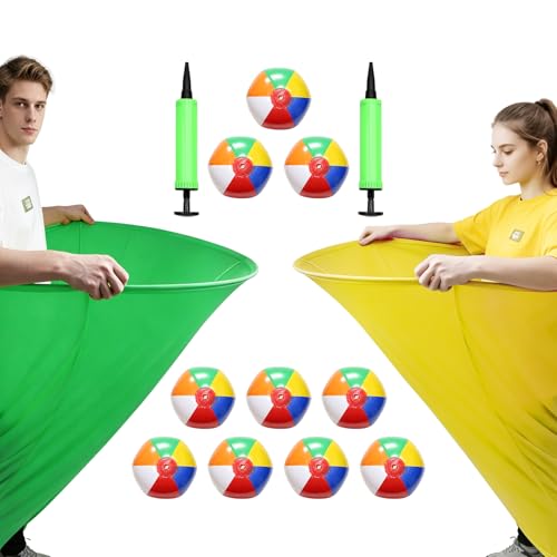 Granny Pants Yard Game Sets Oversized Granny Pants Outdoor Game 2 Pcs Freaky Party Games Pants with 10 Bouncy Balls for Adults Kids Yard Family Reunion Backyard Parties Field Day - color: blue green