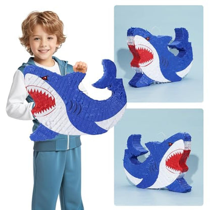 WERNNSAI Shark Piñata - Ocean Shark Birthday Party Decorations Kids Boys Piñata with Blindfold and Bat for Under the Sea Party Supplies Baby Shower Birthday Game Set - style: Shark