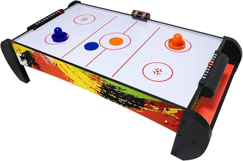Air Hockey Table for Kids | Tabletop Air Hockey for Children, Girls, Boys, Teens with Air Hockey Pucks and Paddles, Electronic Fans - color: Orange/Black