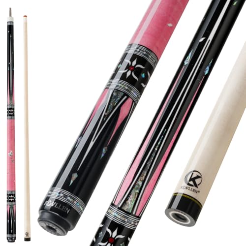 KONLLEN KL-KB Low Deflection Maple Billiards Cue Pool Cue Stick Real Wood Abalone Shell Inlay Wrapless 12.5mm Tip - color: KL-KB-Pink