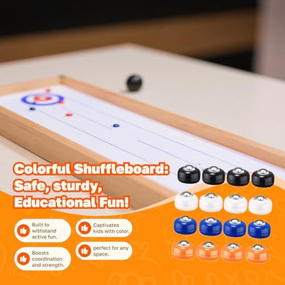 Mini Shuffleboard Pucks 25mm (1 inch) 16-Piece Set for Tabletop Sliding Games - 4 Black, 4 White, 4 Orange, 4 Blue, Polypropylene