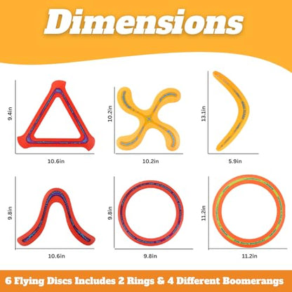 Liberty Imports 6 PCS Flying Ring Combo Pack Sports Plastic Pro Discs, Rings and Boomerangs - Lightweight Sports Outdoor Games Toys for Kids and Adults