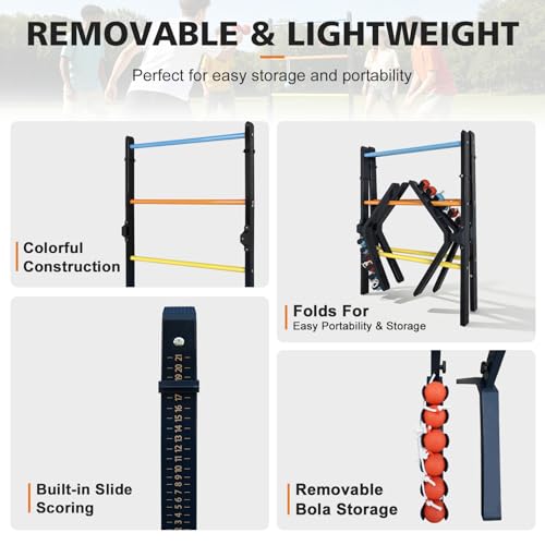 Steel Ladder Toss Game Set,Heavy-Duty Metal 2 Pack Ladder Ball Rack with 6 Bolas & Scorekeeper,Assembly-Free Outdoor Yard Games for Adults &teens Portable Lawn Toss for Camping, Beach,Backyard Party