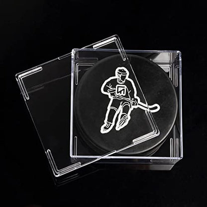 Cube Square Hockey Puck Display Cases - 6-Count Holder, 2-Piece Snap Clear Hockey Puck Display Boxes