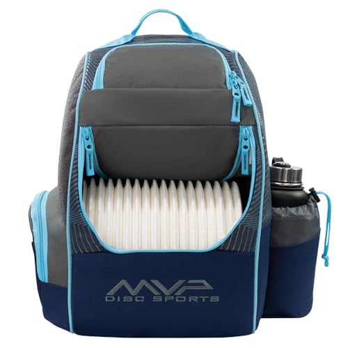 MVP Disc Sports Shuttle Disc Golf Backpack Bag (Choose Your Style and Color) - color: Dark Gray/Sky Blue, style: With Velcro Side Panel