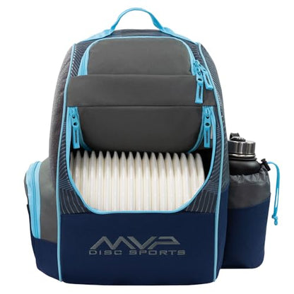 MVP Disc Sports Shuttle Disc Golf Backpack Bag (Choose Your Style and Color) - color: Dark Gray/Sky Blue, style: With Velcro Side Panel