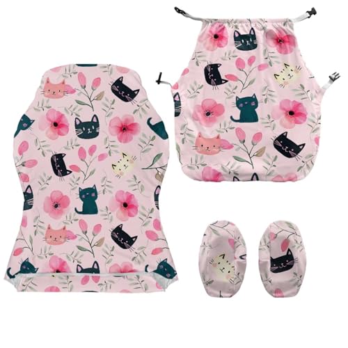 Black Cat Print Gaming Chair Covers Slipcovers with Armrest Covers Flower Print Computer & Gaming Chair Slipcover Universal Fit for Desk/Swivel/Rotating Chairs Protector - color: Pink - Black Cat Flower