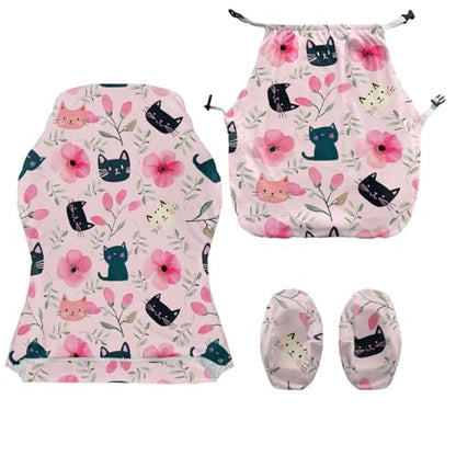 Black Cat Print Gaming Chair Covers Slipcovers with Armrest Covers Flower Print Computer & Gaming Chair Slipcover Universal Fit for Desk/Swivel/Rotating Chairs Protector - color: Pink - Black Cat Flower