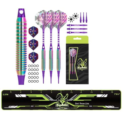 Darts Plastic Tip Set 3pcs with Carrying Case and Dart Flights+Dart Throw Line 1Set
