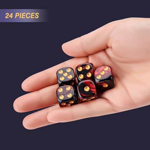 24 of Pack 16MM 6 Sided Dice Set,Two Colours D6 Game Dice Set, 6 Sided Standard Dices for Yahtzee, Bunco or Teaching Math,with Portable Dice Pouch(Red and Black) - color: 16mm Red and Black