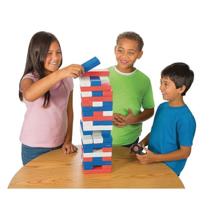 S&S Worldwide Giant Patriotic Tumbling Timbers. Oversized Version of Popular Stacking Game with Lightweight Hollow Plastic Blocks. 50% Lighter Than Wood! Includes Bag and 54-6" x 2" x 1" Blocks.
