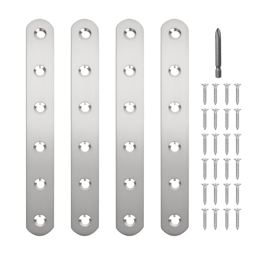 4 Pack Straight Brace,Flat Brace 6.1” x 0.75”,Stainless Steel Flat Metal Braces,Repair Bracket with Screws - size: 156mm/4 Pcs