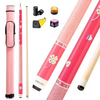 KONLLEN Pink Pool Stick, Low Deflection Young Fashionable Pink Professional Pool Cue Set, Includes Color tip, Pink Cue Bag, Towel and Chalk
