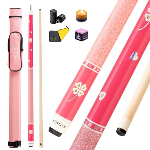 KONLLEN Pink Pool Stick, Low Deflection Young Fashionable Pink Professional Pool Cue Set, Includes Color tip, Pink Cue Bag, Towel and Chalk