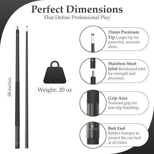 Cue-King Ultra Professional Pool Cue, 2 Piece 58” 20oz 13mm Premium Tip, Pool Stick, Pool Sticks, Pool Cues, Cue Stick, Pool Cue Stick, Taco De Billar, Pool Table Stick, Billiard Cue Stick
