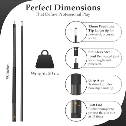 Cue-King Ultra Professional Pool Cue, 2 Piece 58” 20oz 13mm Premium Tip, Pool Stick, Pool Sticks, Pool Cues, Cue Stick, Pool Cue Stick, Taco De Billar, Pool Table Stick, Billiard Cue Stick