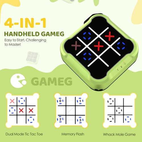 Tic-Tac Toe Game for Kids: 4-in-1 Electronic Handheld Puzzle Game - Portable Sensory Toy for Kids Age 6-12 Years Old Travel School Family Fun - Birthdays Gift for Boys Girls