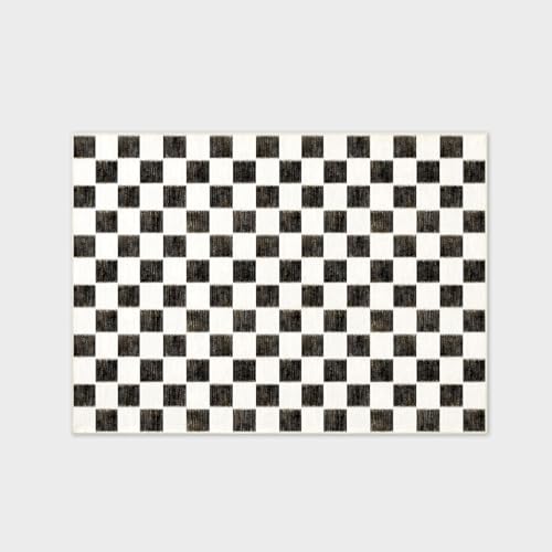 EVERGRACE Checkered Plaid Area Rug 5x7, Soft Faux Wool Rugs Washable Anti Slip Rugs Large Rug Carpet for Entryway Bedroom Living Room Hallway Kitchen Dining Room and Laundry Room, Black - color: Black, size: 5' x 7' (Rectangular)