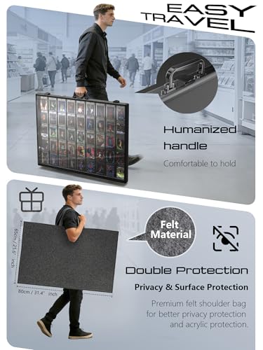 Ultra-thin 31.4 x 23.6in Portable Aluminum Card Display Case with Felt Tote Bag, High-transparency Acrylic, 3 Anti Theft Locks, Sports Trading Card Show Case for Collectible Cards Jewelry Jersey-Black - color: Black