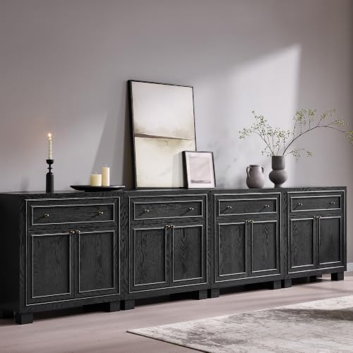 ACCOHOHO Modern Farmhouse Buffet Cabinet, 126" Sideboard Credenza, Modular Storage Cabinet with Framed Panel Fronts, Adjustable Shelves & Dual Base Design, Charcoal Black - color: Charcoal Black, size: 4 Piece