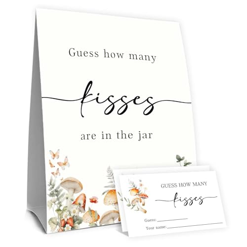 Guess How Many Kisses Bridal Shower Games,Wedding Party Game,Guess How Many baby shower games,Adults Family Large Groups,Birthday Party Game & Activities 50 Cards And Sign - size: mushroom