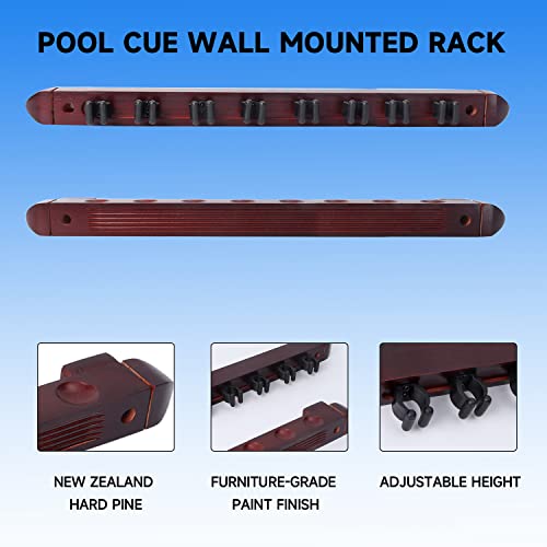 GSE Games & Sports Expert 2-Piece 6/8/12 Billiard Pool Cue Rack Wall Mounted Holders, Billiard Cue Sticks Wall Rack Set - style: 8 Cue - Mahogany