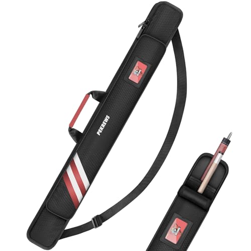 PEKREWS Pool Cue Case, Soft Pool Stick Case 1x1 Holds 1 Butt and 1 Shaft with Queue Zipper Pocket, Sturdy Polyester Billiard Cue Bag with Shoulder Strap Handle, Billiard Stick Bag for Men and Women - color: Deep Red