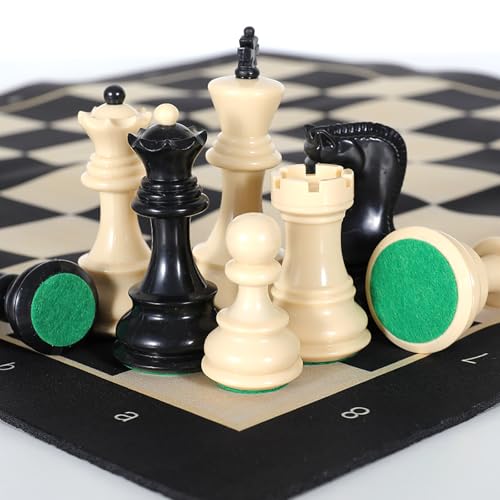 20-Inch Portable Folding Chess Set with Weighted Plastic Pieces, Double Queens & Carrying Bag – Ideal for Adults, Beginners, Camping, and Game Nights