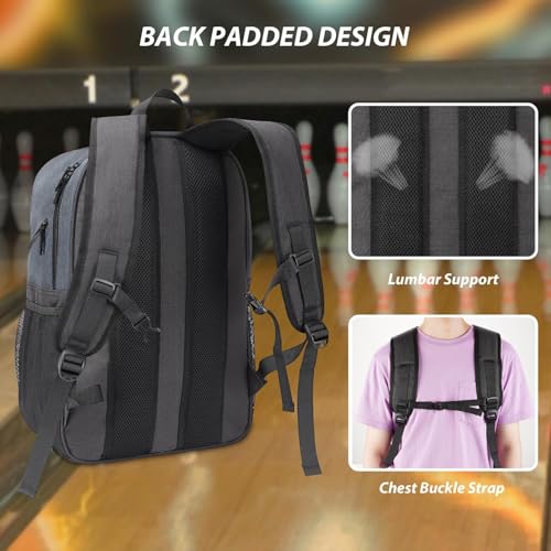 Bosynoy Bowling Backpack, Bowling Ball Bag Totes for Single Ball with Shoe Compartment & Foam Padded, Fits Shoes Up to US Mens Size 16, Grey - color: Light Blue