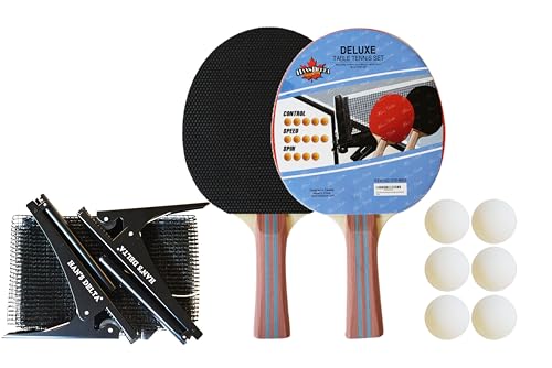 HAN'S DELTA Ping Pong Paddle Sets - 2 or 4 Player Table Tennis Paddles, Pingpong Balls & Net - Table Tennis Equipment & Ping Pong Accessories - style: Deluxe Set (2 Paddles+6 Balls+Heavy Duty Net&Post)