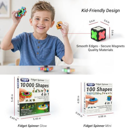 TOSY Magnet Fidget Spinner Glow - 16 Blocks, 3in1 Toy: Transformable Fidget Spinner, Infinity/Puzzle Cube, Easter Basket Stuffers Gift for Kids/Adults, Glowing STEM Sensory Stress Relief - color: Glow B