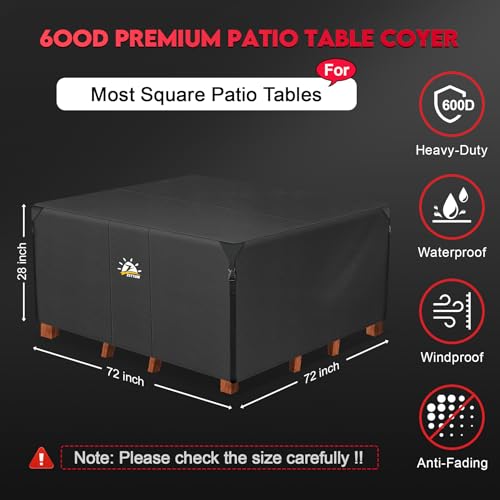 Zettum Patio Furniture Cover Square - 74 Inch Outdoor Table Cover Waterproof & Heavy Duty, 600D Lawn Furniture Set Covers for Outside Dining Table and Chairs Seating Combo - 74 x 74 x 28 Inch - size: 2) Square - 74"L x 74"W
