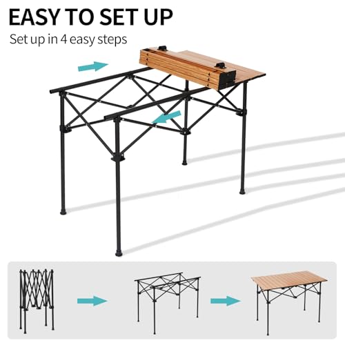SHANQUAN Camping Table Roll up Table, Fold up Lightweight Compact 4 Person Portable Adjustable Height Roll up Aluminum Table with Carry Bag for Outdoor, Camping, Picnic, Backyards, BBQ - size: 37.4*21.7/Adjustable