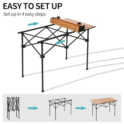SHANQUAN Camping Table Roll up Table, Fold up Lightweight Compact 4 Person Portable Adjustable Height Roll up Aluminum Table with Carry Bag for Outdoor, Camping, Picnic, Backyards, BBQ - size: 37.4*21.7/Adjustable