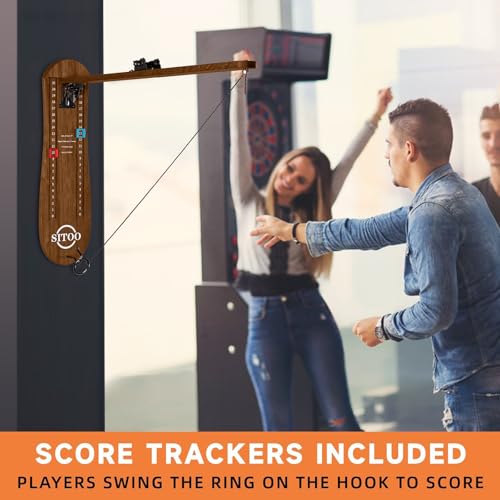 Ring Toss Game for Adults, Outdoors Games, Wall Mounted Hook and Ring Game with Foldable Arm - color: Walnut