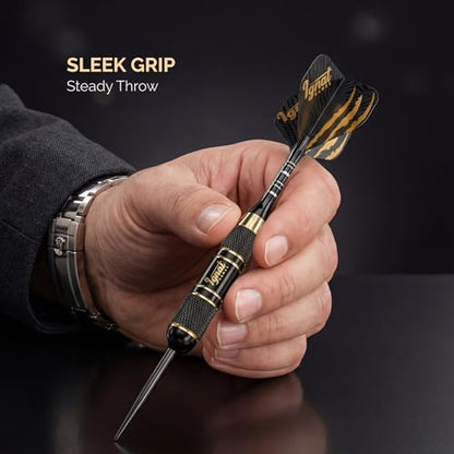 Steel Tip Darts, 6 Pack Knurled Brass Barrels with EVA Case, Darkborn | 16 GlideXPro 130 micron flights, aluminum shafts w/ O-rings, sharpener, dart tool, ebook, 10-yr warranty - color: Crimson - Midnight Shadow
