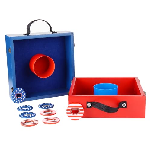 GSE Games & Sports Expert Premium Wood Washer Toss Game Set with 8 Washers with Bottle Opener for Adults and Family. Portable Lawn Game for Beach, Backyard, Pitching, Tailgating, Camping - color: Red/Blue