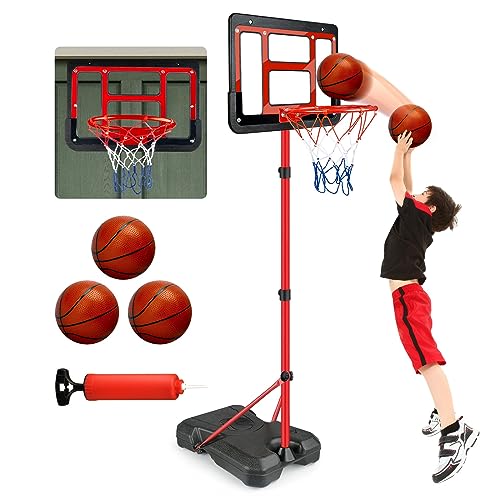 ShyLizard Boys Toy Gifts for 3 4 5 6 7 8 Years Old, Kids Basketball Hoop Adjustable Height 3.5FT-6.2FT, Mini Basketball Hoop for Kids, Basketball Goal Toys Outdoor Indoor Game Gifts for Boys - color: Black