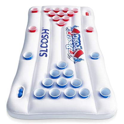 SLOOSH Pool Toys Games Set - Pong Toss Game Water Toys for Adults Kids Family Games, Inflatable Floats Lounge Raft Floating Swimming Pool Accessories 6x3 FT Table with 10 Pong Balls for Parties