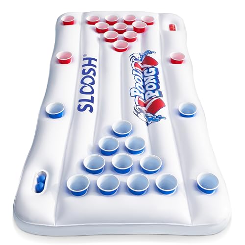 SLOOSH Pool Toys Games Set - Pong Toss Game Water Toys for Adults Kids Family Games, Inflatable Floats Lounge Raft Floating Swimming Pool Accessories 6x3 FT Table with 10 Pong Balls for Parties