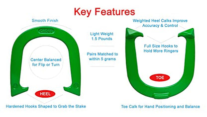 Light Weight Cadet Pitching Horseshoes - NHPA Sanctioned for Tournament Play - Drop Forged Steel - One Pair (2 Shoes) - color: Green